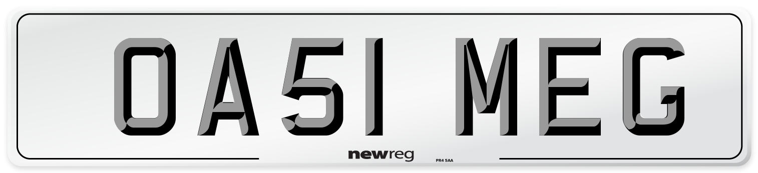 OA51 MEG Number Plate from New Reg